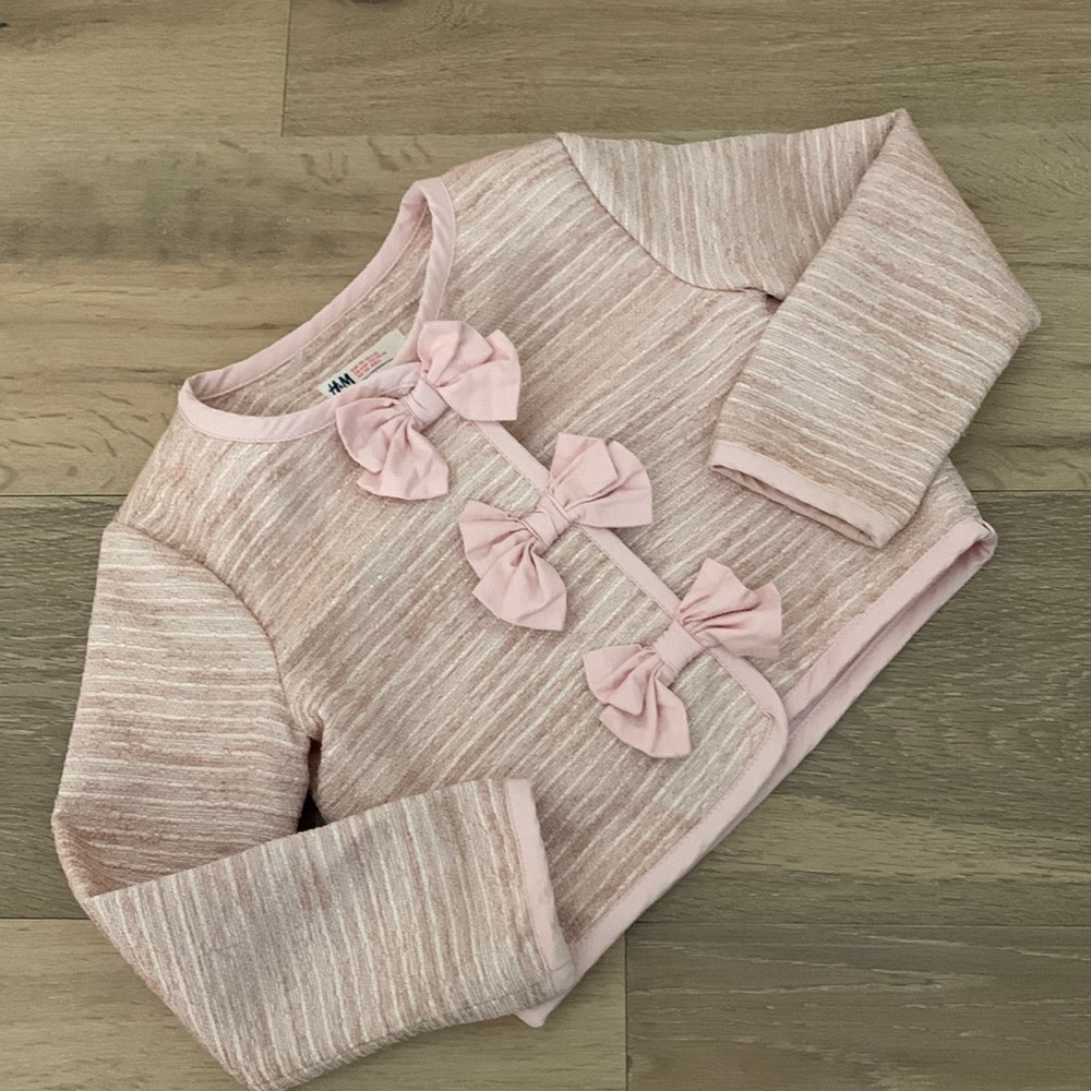 H&M pink bow jacket with metallic Easter spring girls size 4-5